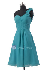 One-Shoulder Short Sweetheart Chiffon Bridesmaid Dress Bridal Party Dress(BM300)