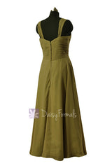Dark Olive Long Sweetheart Bridesmaid Dress Chiffon Formal Dress(BM313)