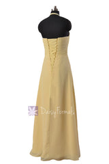 Light Yellow Long Halter Chiffon Evening Dress Bridesmaid Dress w/ Flowers(BM325L)