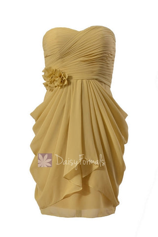 Vegas Gold Column Short Bridesmaid Dress Sweetheart Homecoming Dress(BM332)