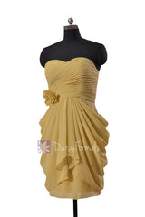 Vegas Gold Column Short Bridesmaid Dress Sweetheart Homecoming Dress(BM332)