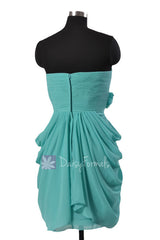 Delicate Chiffon Cocktail Dress Tiffany Blue Sweetheart Bridesmaid Dress w/ Flowers(BM332)