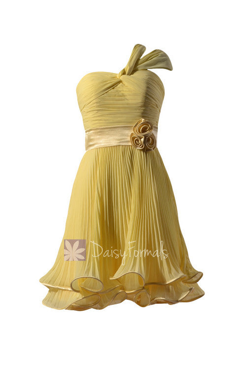 One-Shoulder Short Chiffon Bridesmaid Dress Bridal Party Dress w/ Two Straps(BM334RE)