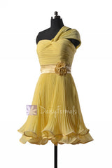 One-Shoulder Short Chiffon Bridesmaid Dress Bridal Party Dress w/ Two Straps(BM334RE)