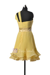 One-Shoulder Short Chiffon Bridesmaid Dress Bridal Party Dress w/ Two Straps(BM334RE)