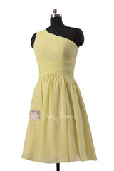 Fashion Light Yellow Chiffon Formal Dress Short One Shoulder Bridesmaid Dress(BM351)