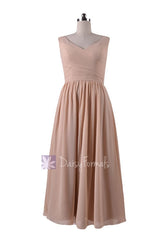 In stock,Ready to Ship - V-Neck Chiffon Bridesmaid Dress Long Bridal Pary Dress(BM5196L)- (#50 Champagne)