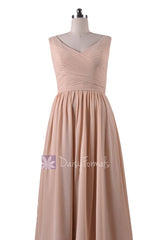 In stock,Ready to Ship - V-Neck Chiffon Bridesmaid Dress Long Bridal Pary Dress(BM5196L)- (#50 Champagne)