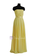 Strapless Chiffon Bridesmaid Dress Full Length Yellow Formal Dress(BM4031)
