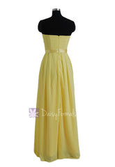 Strapless Chiffon Bridesmaid Dress Full Length Yellow Formal Dress(BM4031)