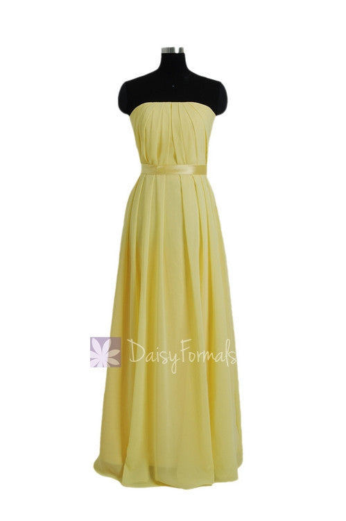 Strapless Chiffon Bridesmaid Dress Full Length Yellow Formal Dress(BM4031)
