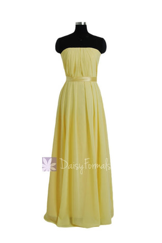 Strapless Chiffon Bridesmaid Dress Full Length Yellow Formal Dress(BM4031)