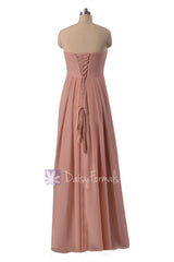 Gracious Long Chiffon Beach Wedding Dress Strapless Quartz Bridesmaid Dress(BM4046)