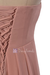 Gracious Long Chiffon Beach Wedding Dress Strapless Quartz Bridesmaid Dress(BM4046)