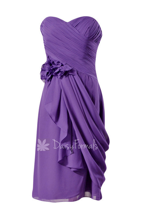 Short Sweatheart Bridesmaid Chiffon Prom Dress w/ Draped Overlay(BM437)