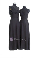 Delicate Floor Length One Shoulder Bridesmaid Dress Black Chiffon Evening Dress(BM452L)