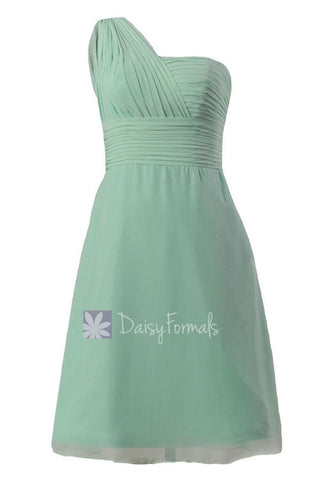 Vintage Short One Shoulder Chiffon Bridesmaid Dress Prom Dress(BM452)