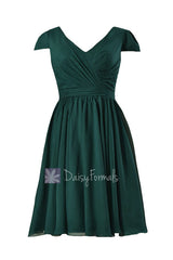 Plus Size Short Chiffon Bridal Party Dress Rich Peacock Bridesmaid Dress W/Cap Sleeves(BM5192S)