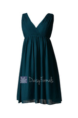 Empire Peacock Teal Chiffon Bridal Party Dress Short V-Neck Bridesmaid Dress(BM5193S)