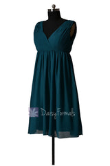 Empire Peacock Teal Chiffon Bridal Party Dress Short V-Neck Bridesmaid Dress(BM5193S)