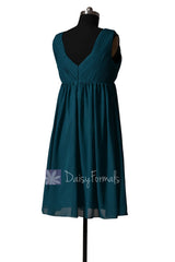 Empire Peacock Teal Chiffon Bridal Party Dress Short V-Neck Bridesmaid Dress(BM5193S)