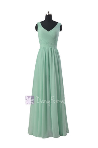 Floor Length Mint Green Chiffon Bridal Party Dress V-Neck Bridesmaid Dress(BM5196L)