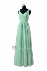 Floor Length Mint Green Chiffon Bridal Party Dress V-Neck Bridesmaid Dress(BM5196L)