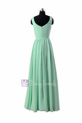 Floor Length Mint Green Chiffon Bridal Party Dress V-Neck Bridesmaid Dress(BM5196L)
