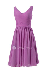 Appealing Short Deep V-Neckline Chiffon Bridesmaid Dress Wisteria Party Dress(BM5196S)