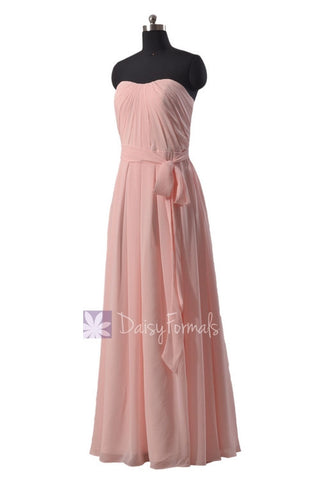 Strapless Chiffon Beach Wedding Dress Floor Length Pink Bridesmaid Dress(BM550)