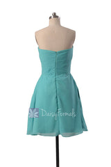 Short Strapless Chiffon Prom Dress Tiffany Blue Bridesmaid Dress(BM718)