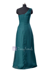 Elegant Floor Length Chiffon Bridesmaid Dress One Shoulder Teal Formal Dress(BM7872)