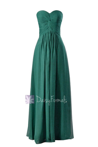 Charming Long Rich Peacock Bridesmaid Dress Strapless Luxury Chiffon Dress(BM7915)