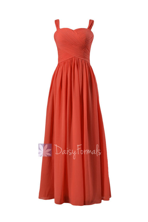 Pink Orange Sweetheart Long Bridesmaid Dress Chiffon Formal Dress w/ Straps(BM800L)
