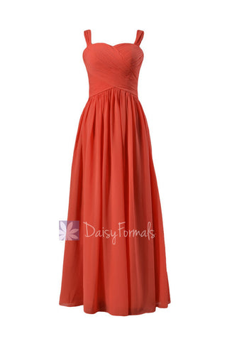Pink Orange Sweetheart Long Bridesmaid Dress Chiffon Formal Dress w/ Straps(BM800L)