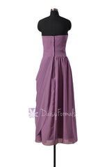 Pale Mute Lilac Long Strapless Chiffon Bridesmaid Dress Sweetheart Formal Dress(BM810L)