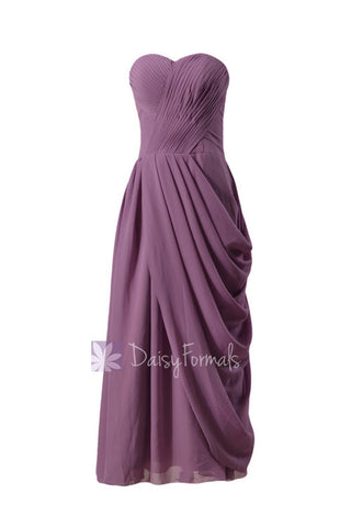 Pale Mute Lilac Long Strapless Chiffon Bridesmaid Dress Sweetheart Formal Dress(BM810L)
