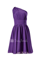 Hot One-Shoulder Chiffon Knee Length Bridal Party Bridesmaid Dress(BM837)