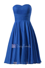 New Knee Length Chiffon Cocktail Dress Strapless Royal Blue Bridesmaid Dress(BM8487S)