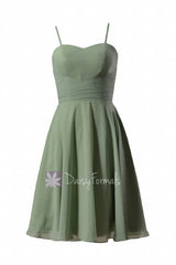 Knee Length Cocktail Dress Green Chiffon Bridal Party Dress W/Spaghetti Straps(8487E)