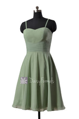 Knee Length Cocktail Dress Green Chiffon Bridal Party Dress W/Spaghetti Straps(8487E)