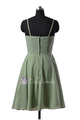 Knee Length Cocktail Dress Green Chiffon Bridal Party Dress W/Spaghetti Straps(8487E)