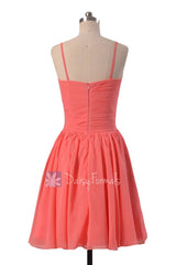 Soft Chiffon Bridesmaid Dress Short Coral Formal Dress W/Spaghetti Straps(BM8515)