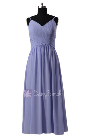 Floor Length Light Lilac Chiffon Dress V-Neck Wedding Party Dress W/Spaghetti Straps(BM8515L)