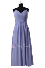 Floor Length Light Lilac Chiffon Dress V-Neck Wedding Party Dress W/Spaghetti Straps(BM8515L)