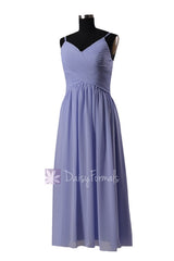 Floor Length Light Lilac Chiffon Dress V-Neck Wedding Party Dress W/Spaghetti Straps(BM8515L)