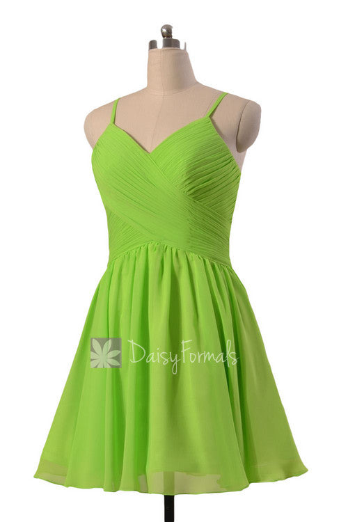 Beautiful Chiffon Cocktail Dress Yellow Green Mini Skirt Bridal Party Dress(BM8515N)