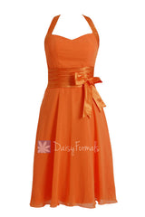 Eye-catching Short Halter Chiffon Formal Dress Orange Bridesmaid Dress(BM8529)