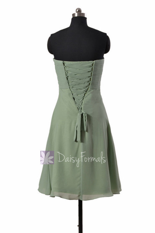 Short Chiffon Dress Sweetheart Green Formal Dress W Hand Made