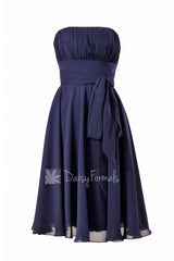 Navy Strapless Bridesmaid Dress Short Bridal Party Dress with Sash(BM856)